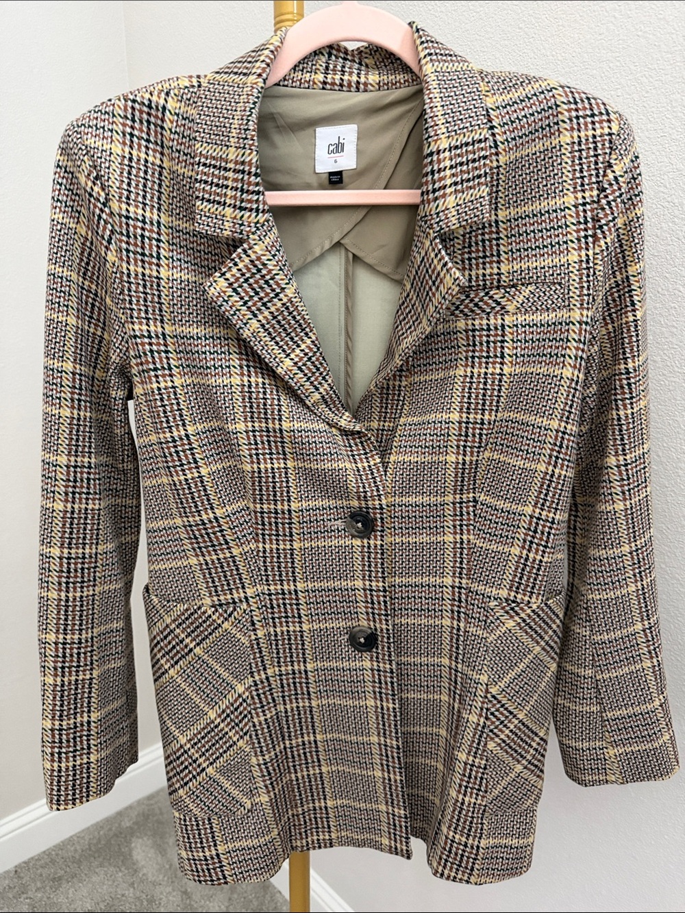 CAbi Pastime Plaid Blazer Jacket #3548 Women’s Size 6 Brown Stretch Academia Pre